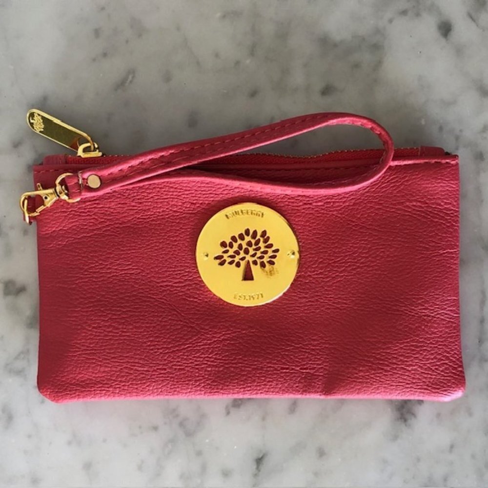 MULBERRY Pink Coral Zip Top Wristlet Pouch